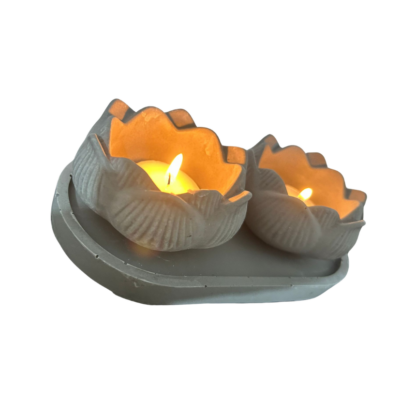 זוג פמוטים מעוצבים בצורת פרח לוטוס - תמונה נוספת